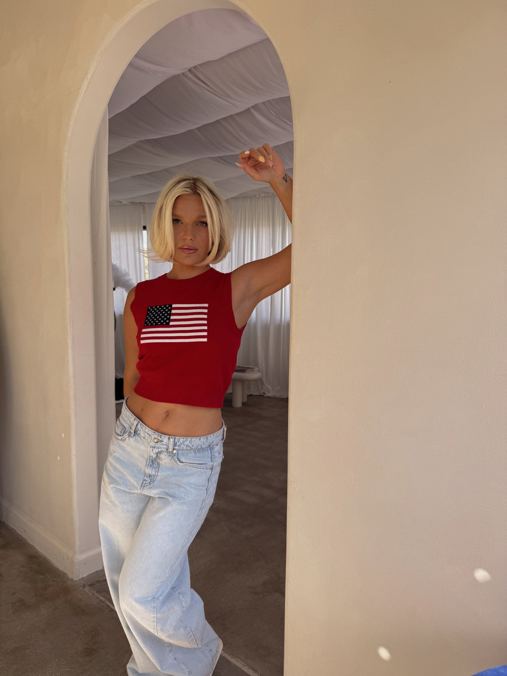 Flag Crop Knit - Red