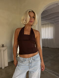 Nyra Tailored Halter Top - Brown