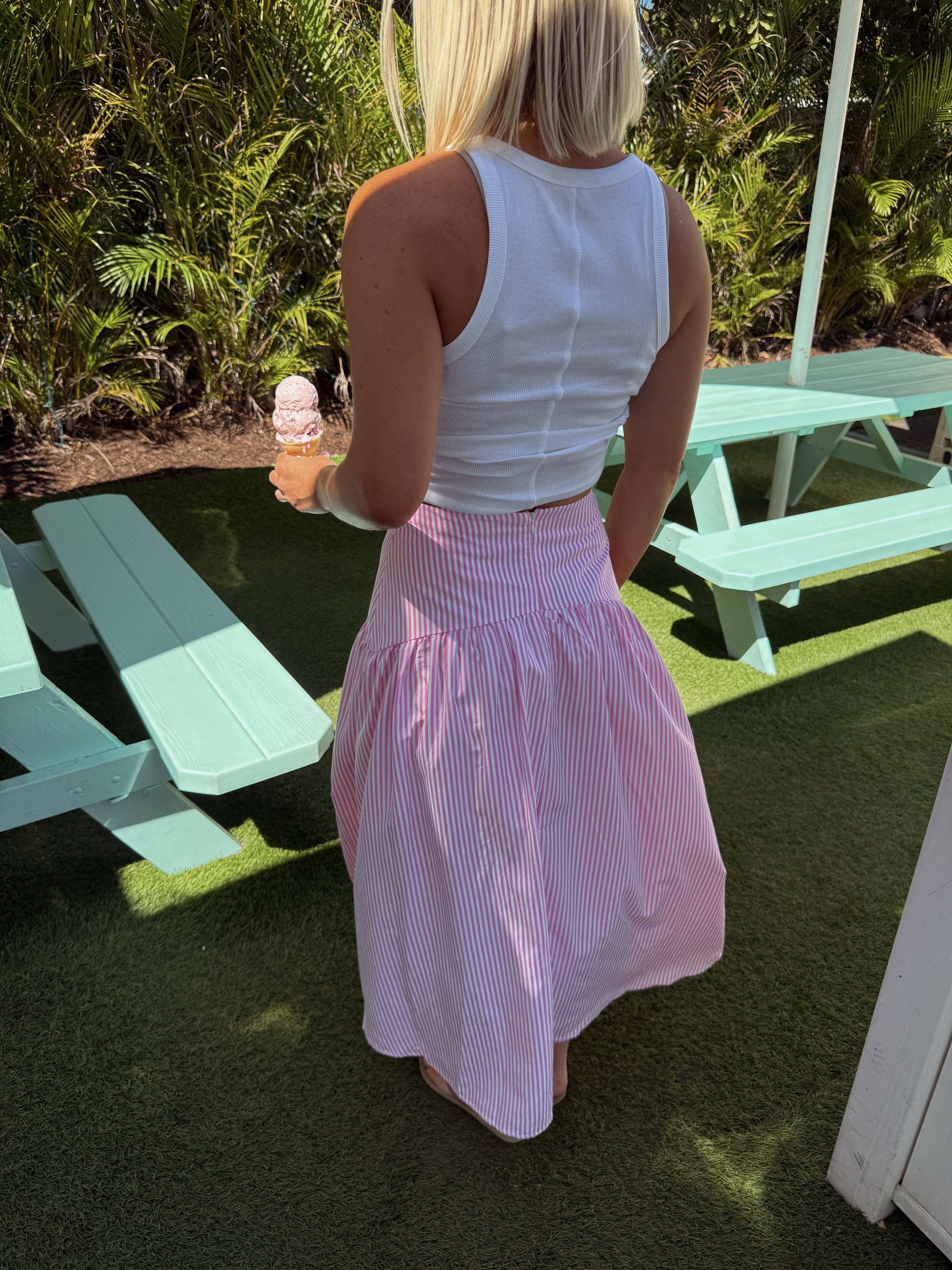 Lola Flared Maxi Skirt - Pink Stripe