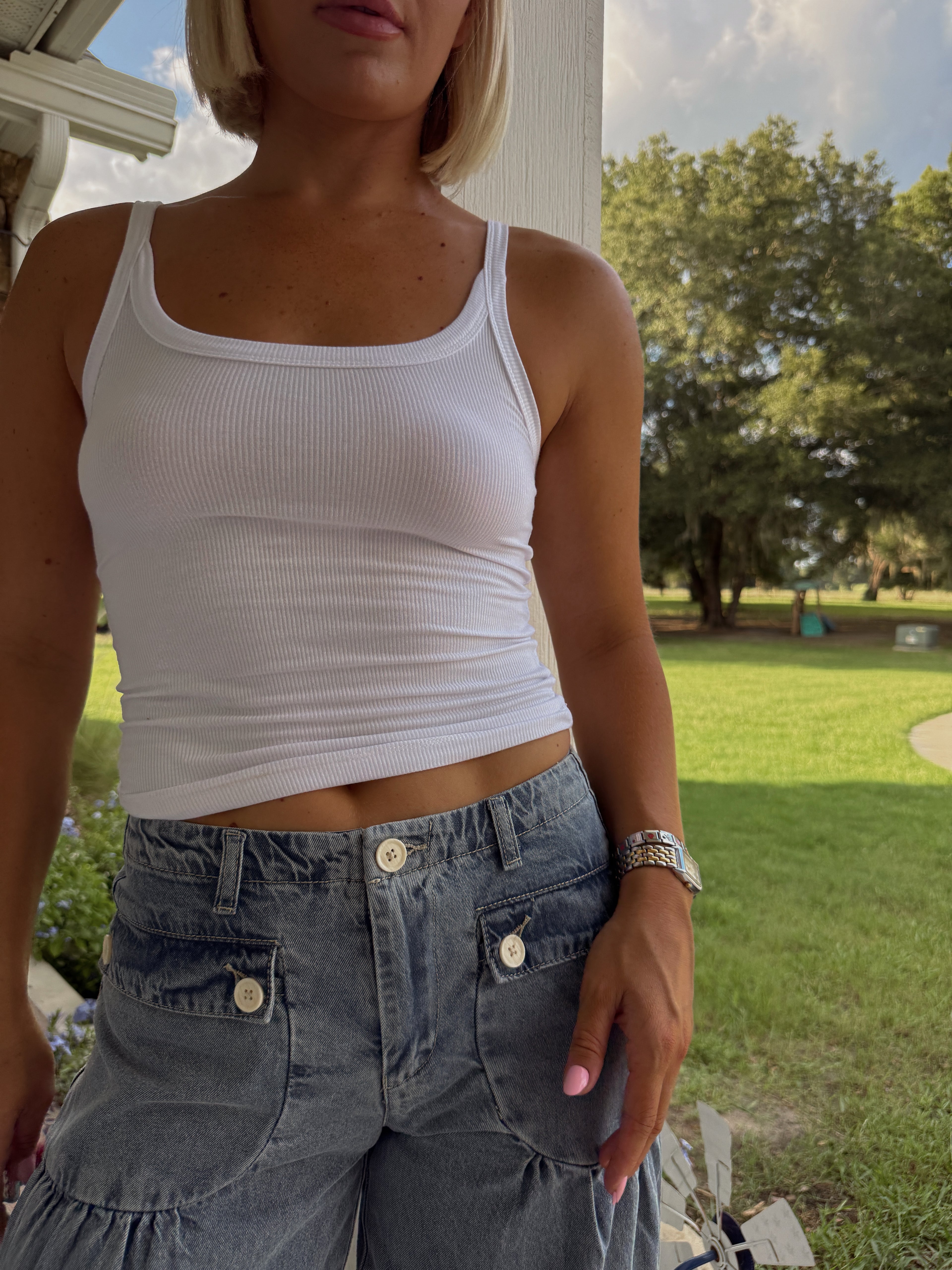 Savvy Basic Ribbed Tank - White