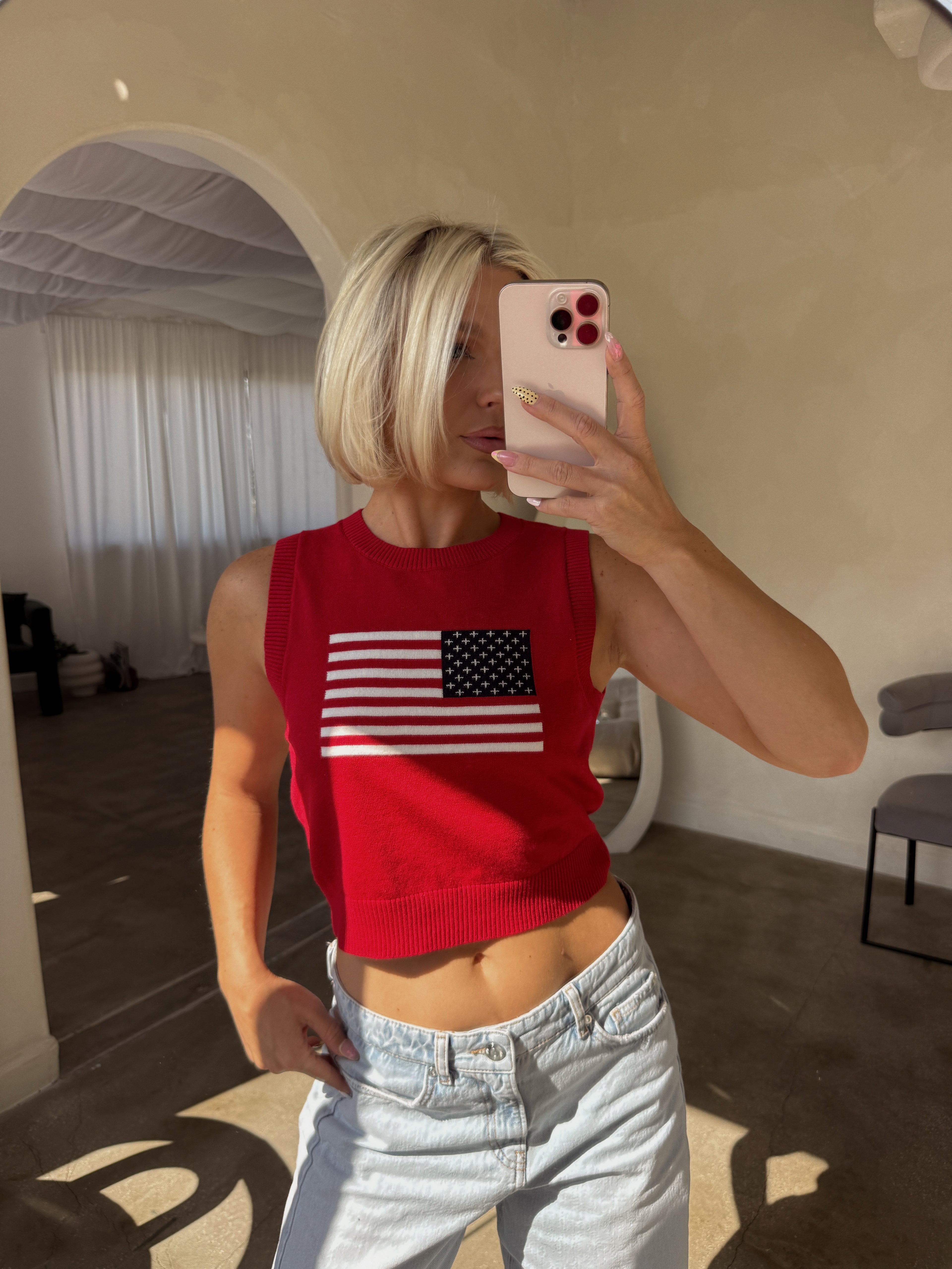 Flag Crop Knit - Red