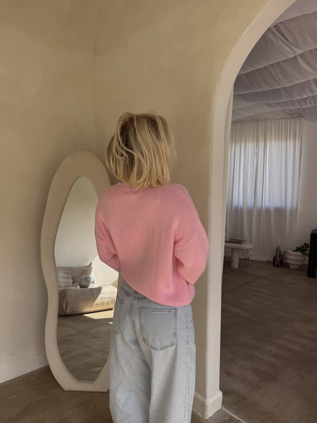 Flag Slouchy Knit - Baby Pink