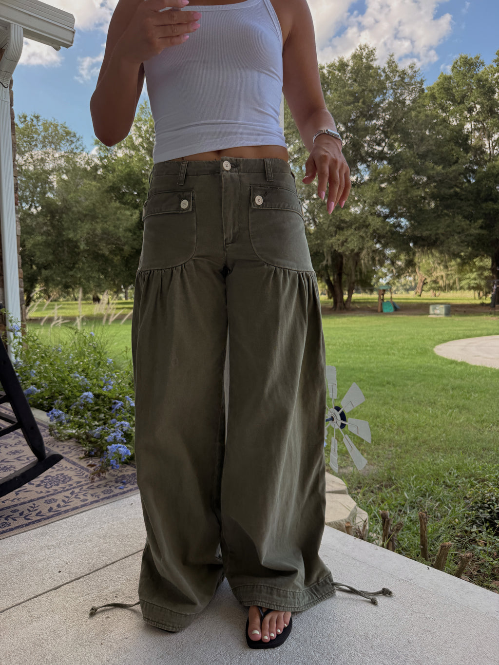 Marigold Wide Leg Jeans - Army Green