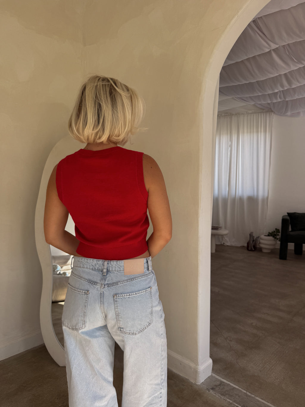 Flag Crop Knit - Red