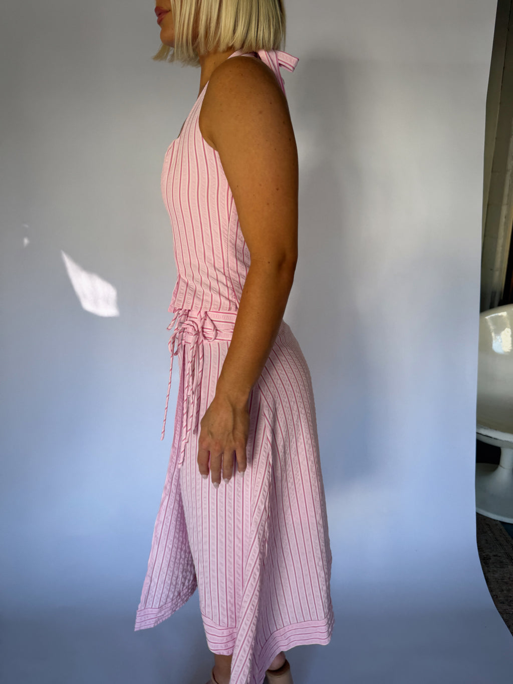 Belle Striped Midi Skirt Set - Pink