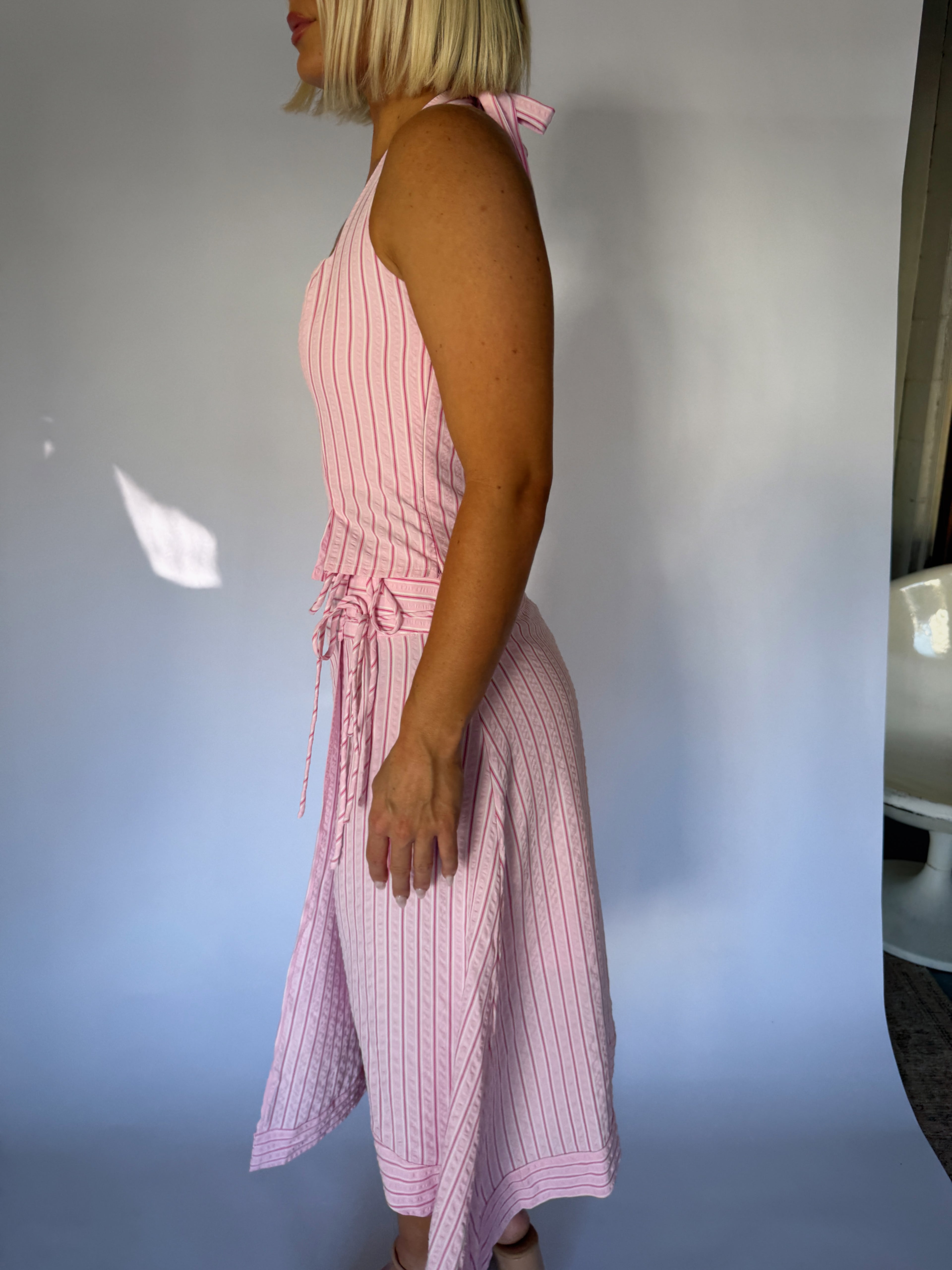 Belle Striped Midi Skirt Set - Pink