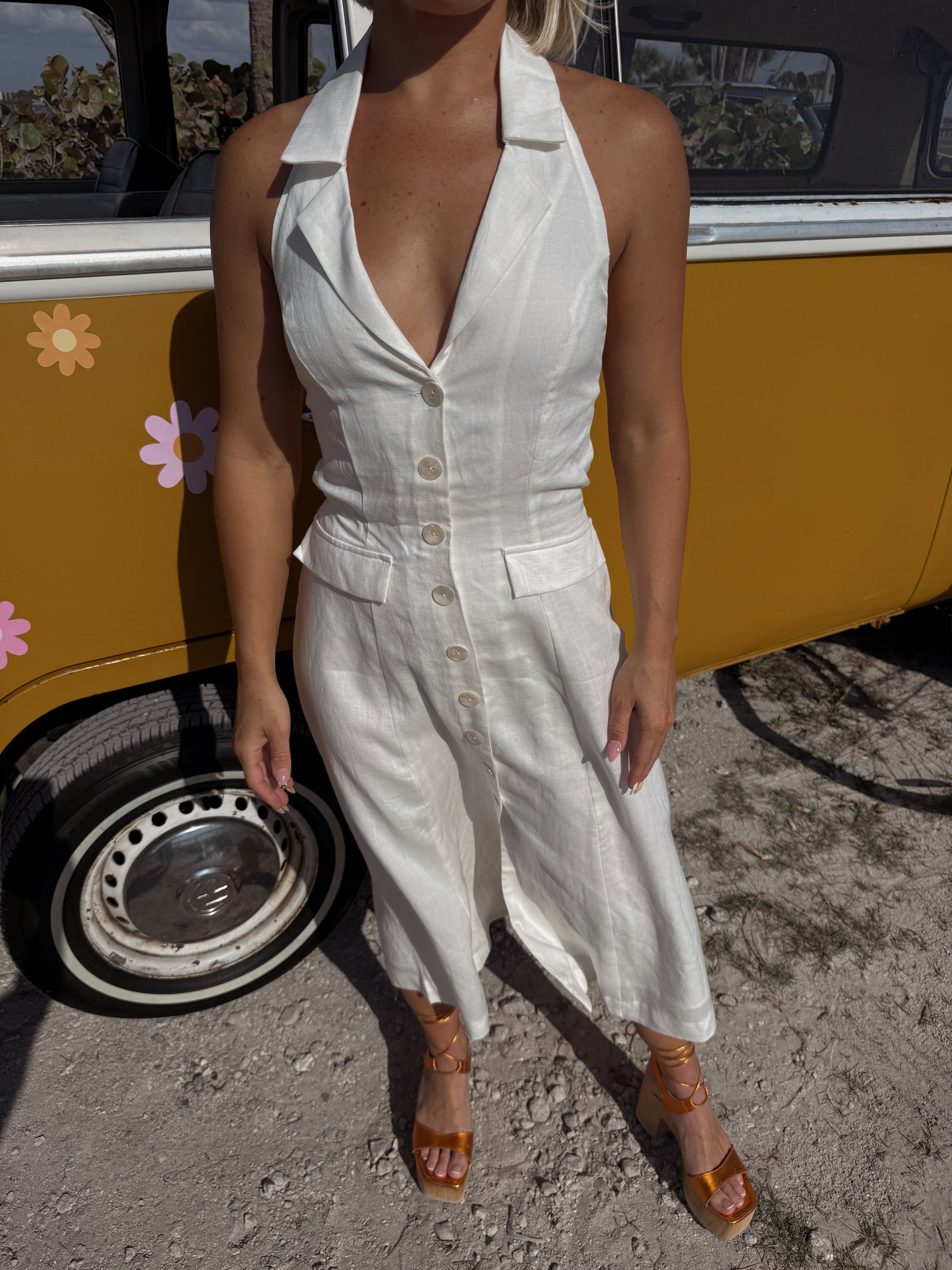 Matilda Halter Button Dress - Cream