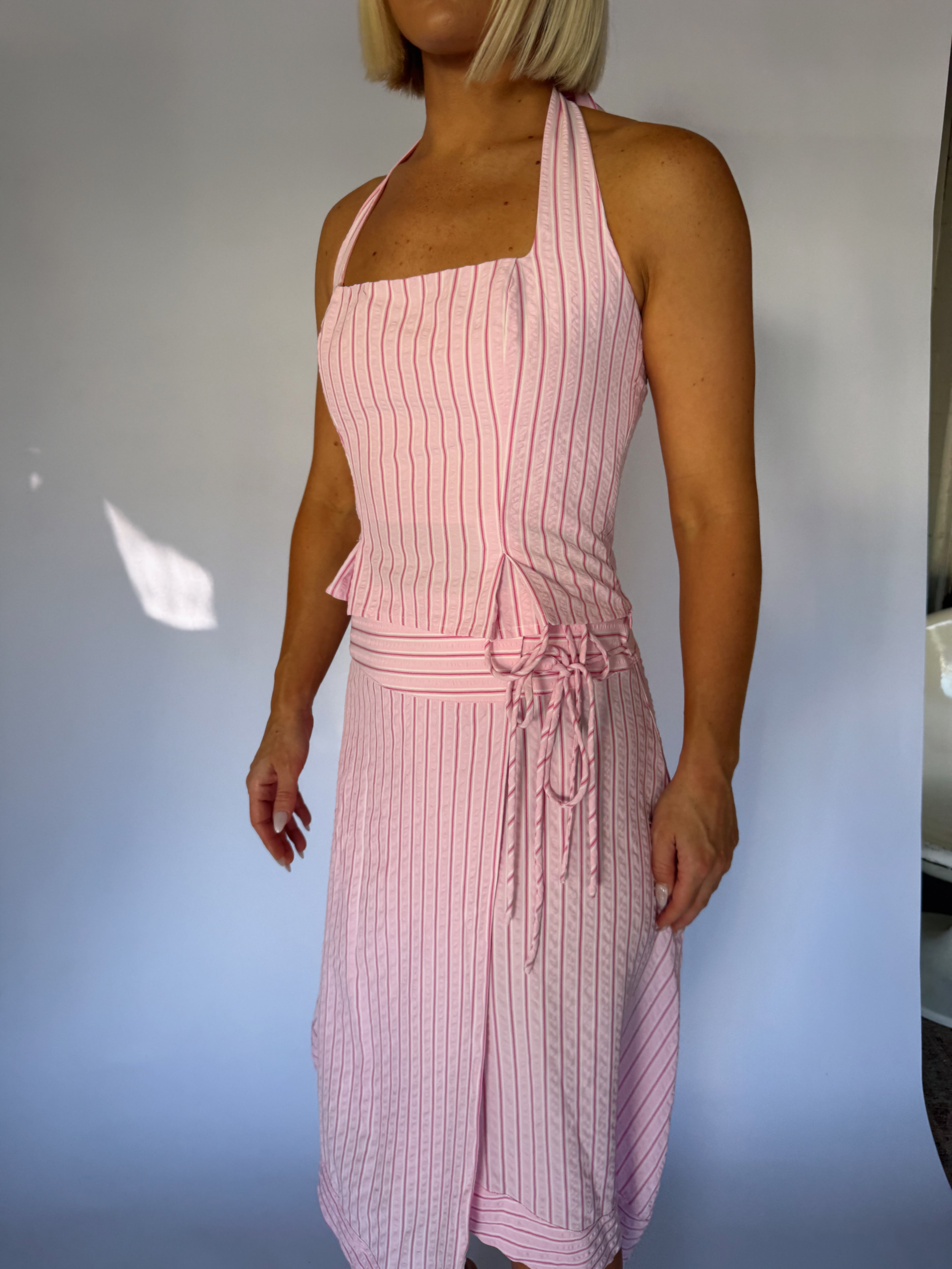 Belle Striped Midi Skirt Set - Pink