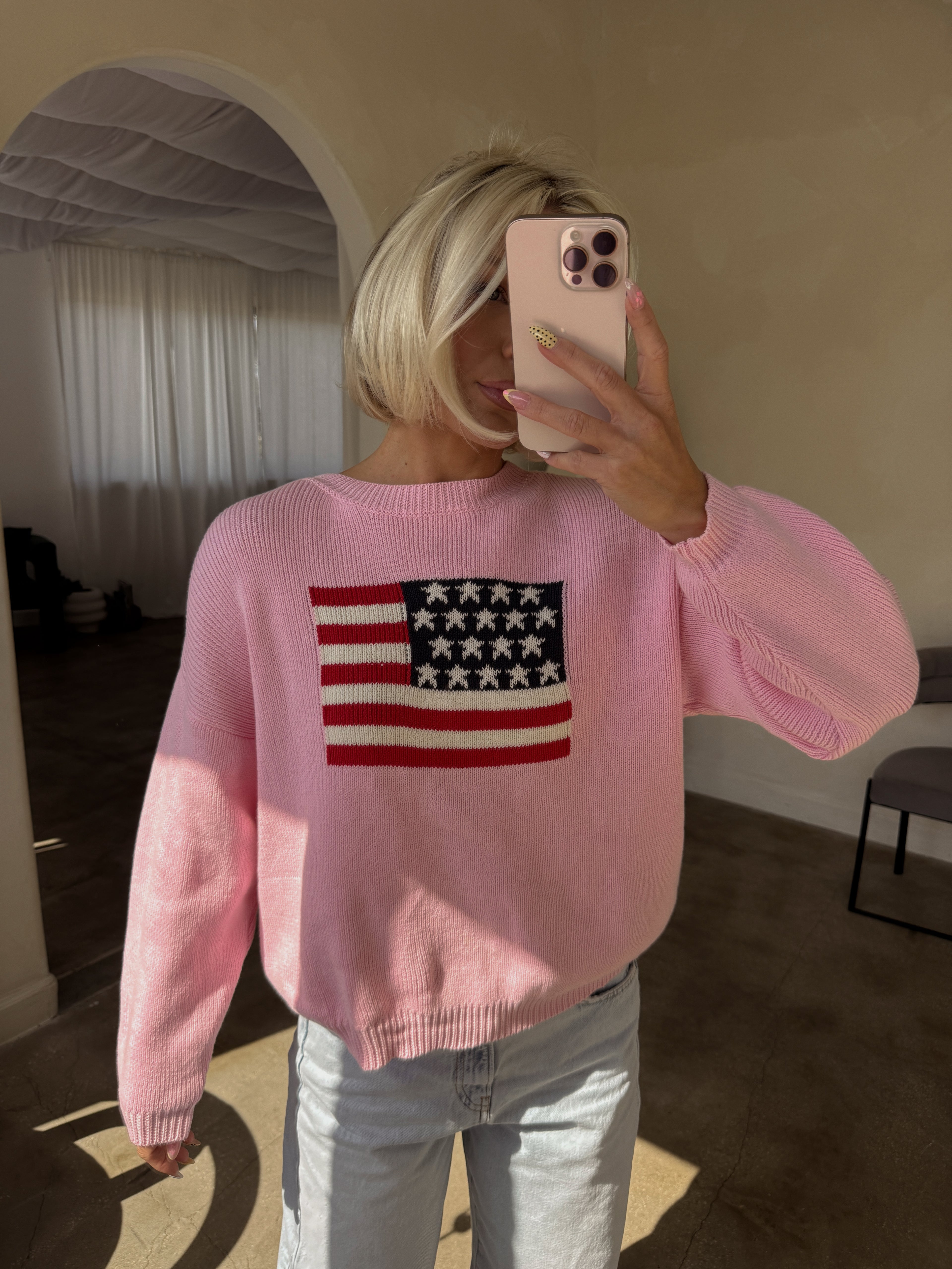 Flag Slouchy Knit - Baby Pink