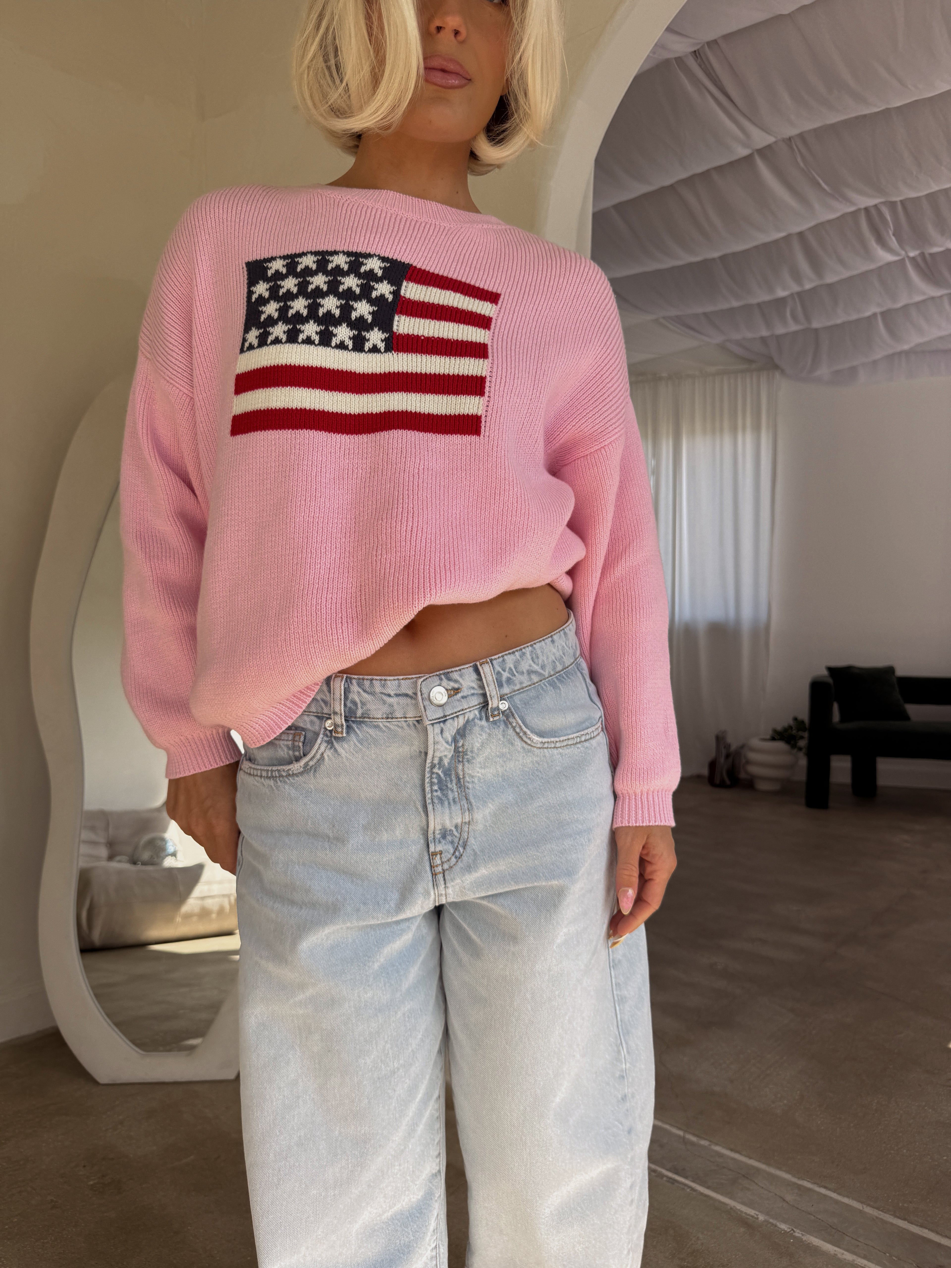 Flag Slouchy Knit - Baby Pink