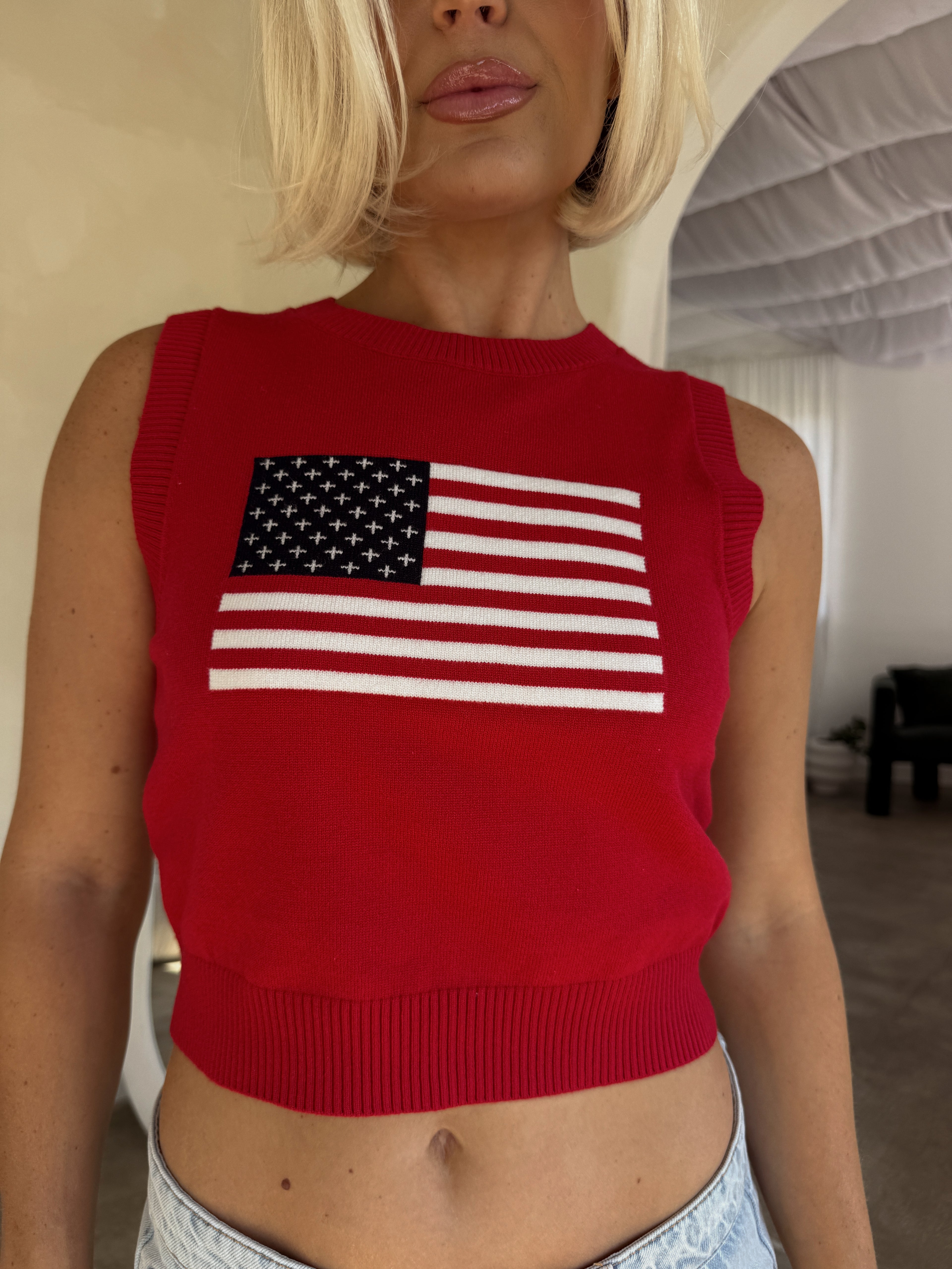 Flag Crop Knit - Red