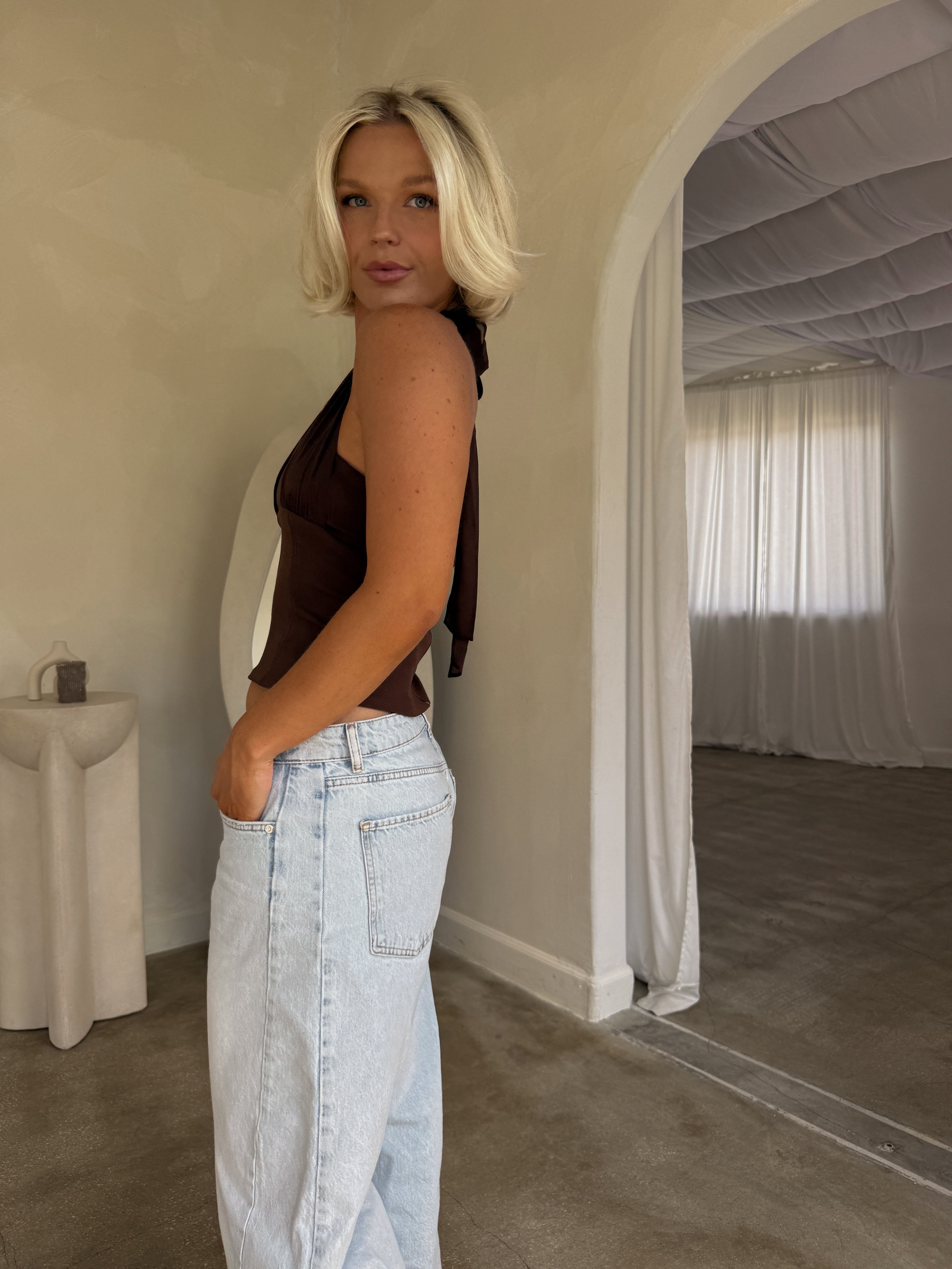 Nyra Tailored Halter Top - Brown