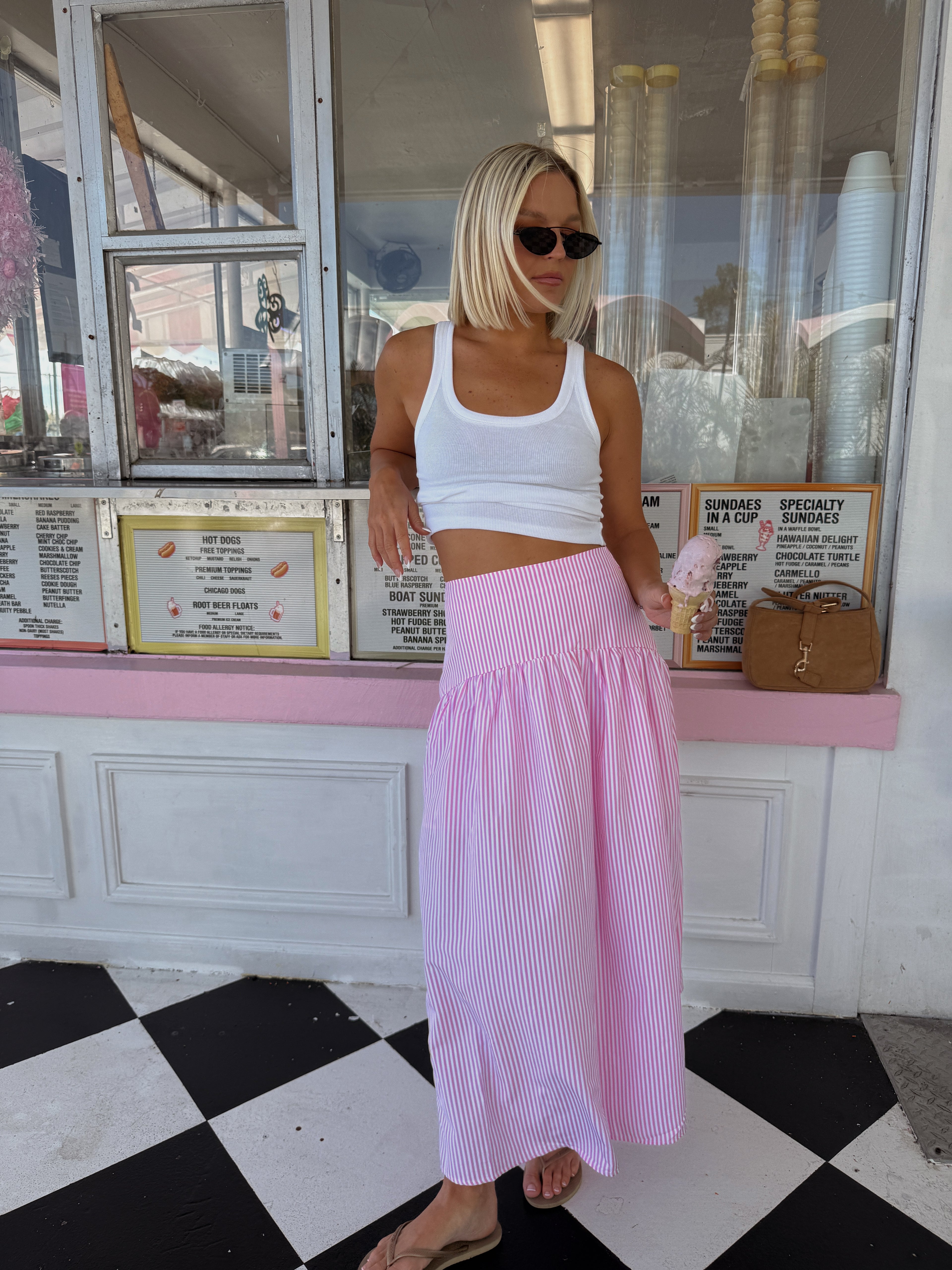 Lola Flared Maxi Skirt - Pink Stripe