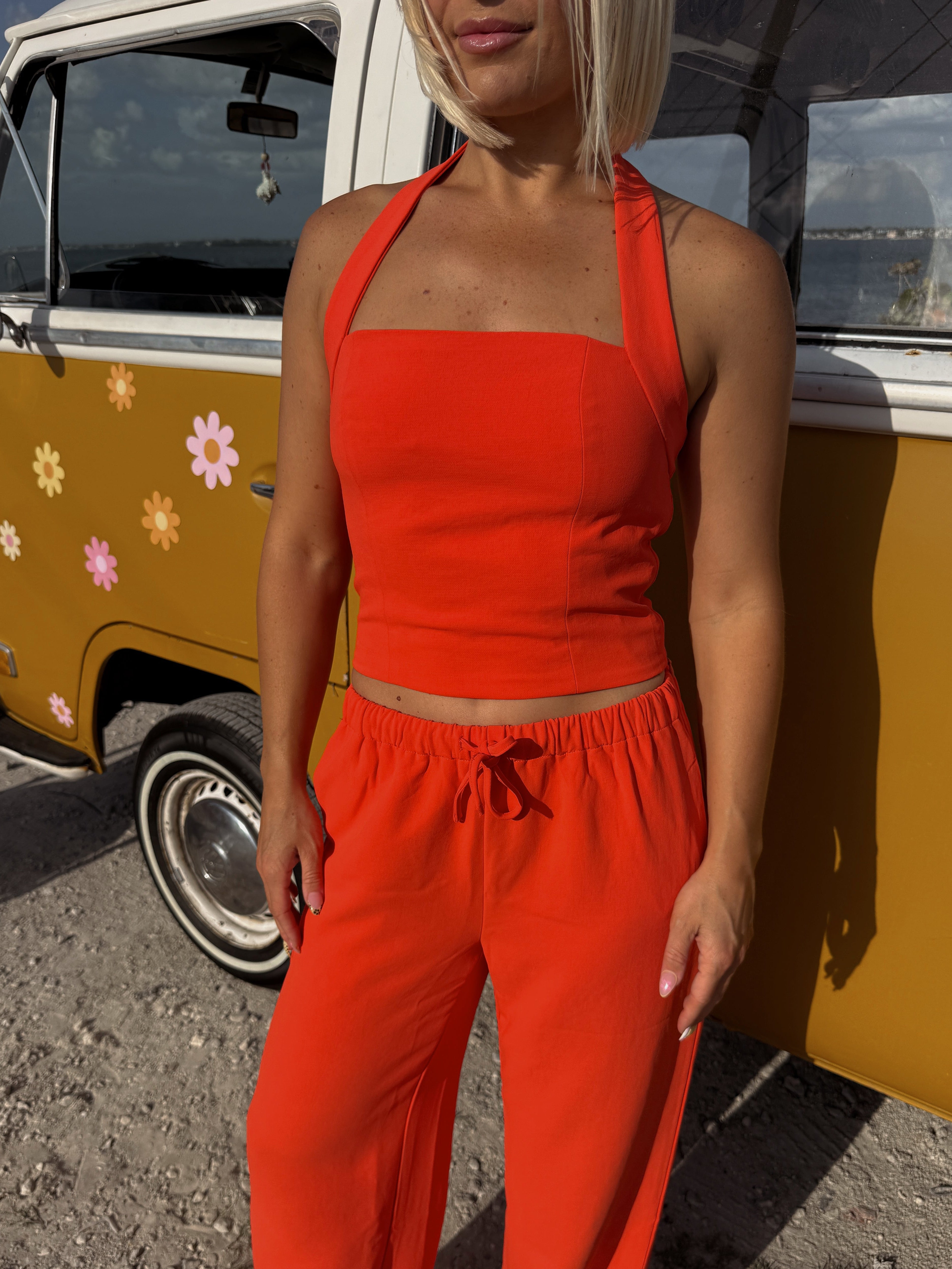 Carson Halter Pant Set - Orange Red