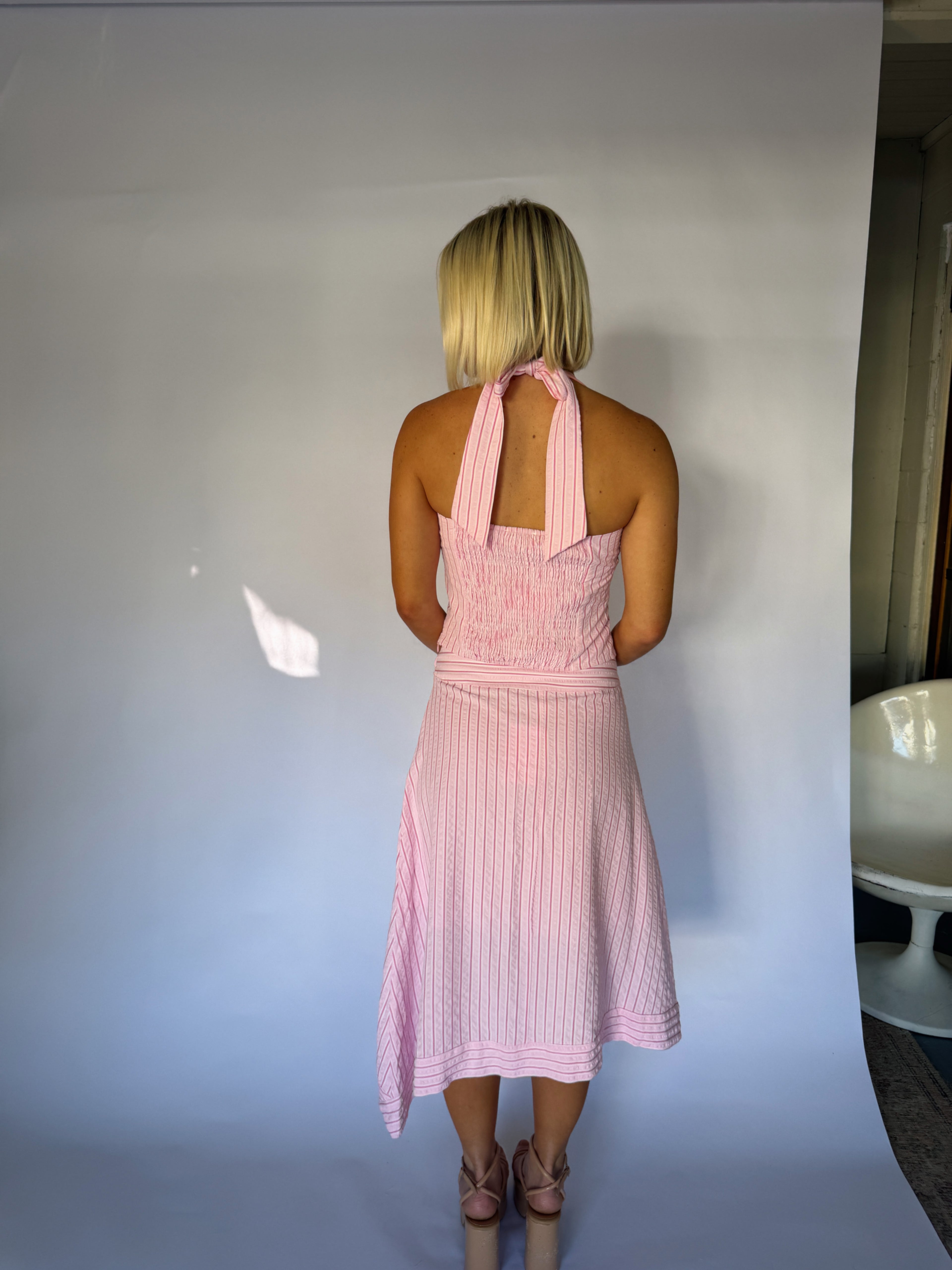 Belle Striped Midi Skirt Set - Pink