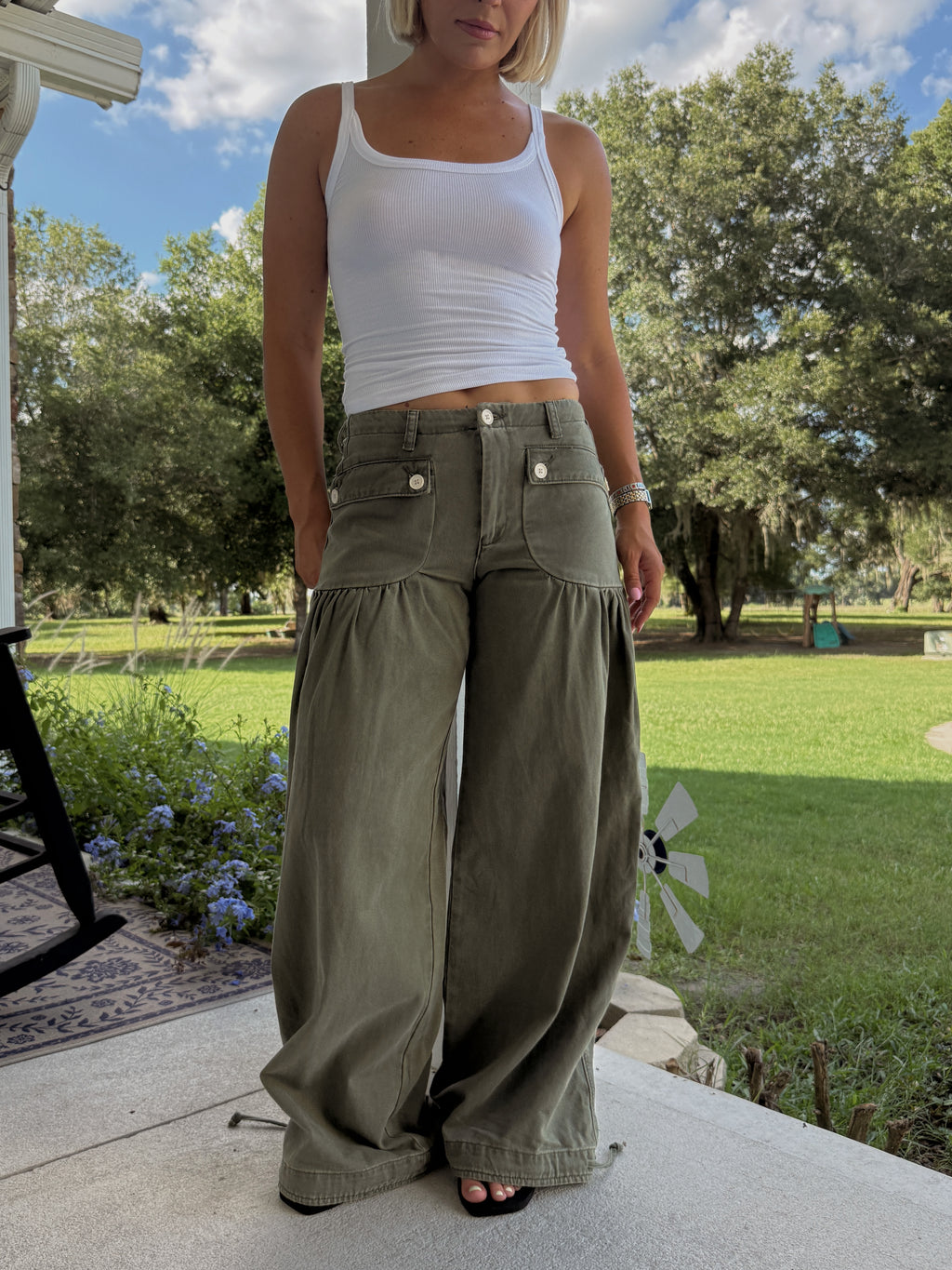 Marigold Wide Leg Jeans - Army Green