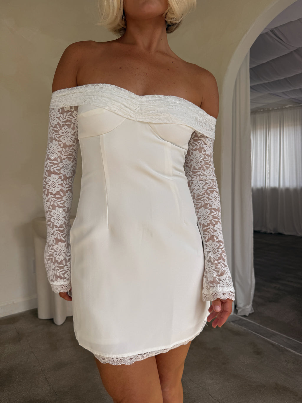 Leona Lace Mini Dress - White