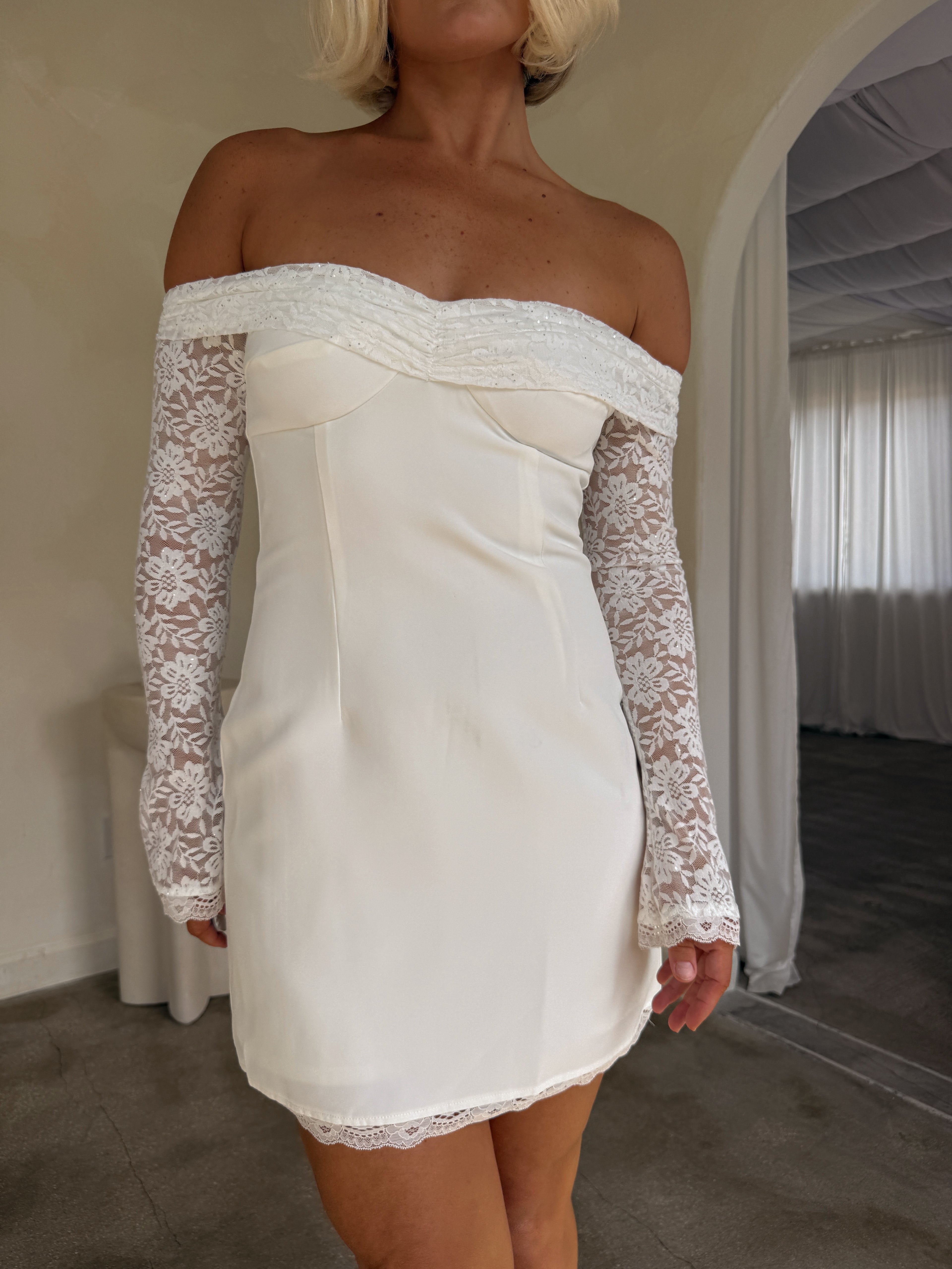 Leona Lace Mini Dress - White