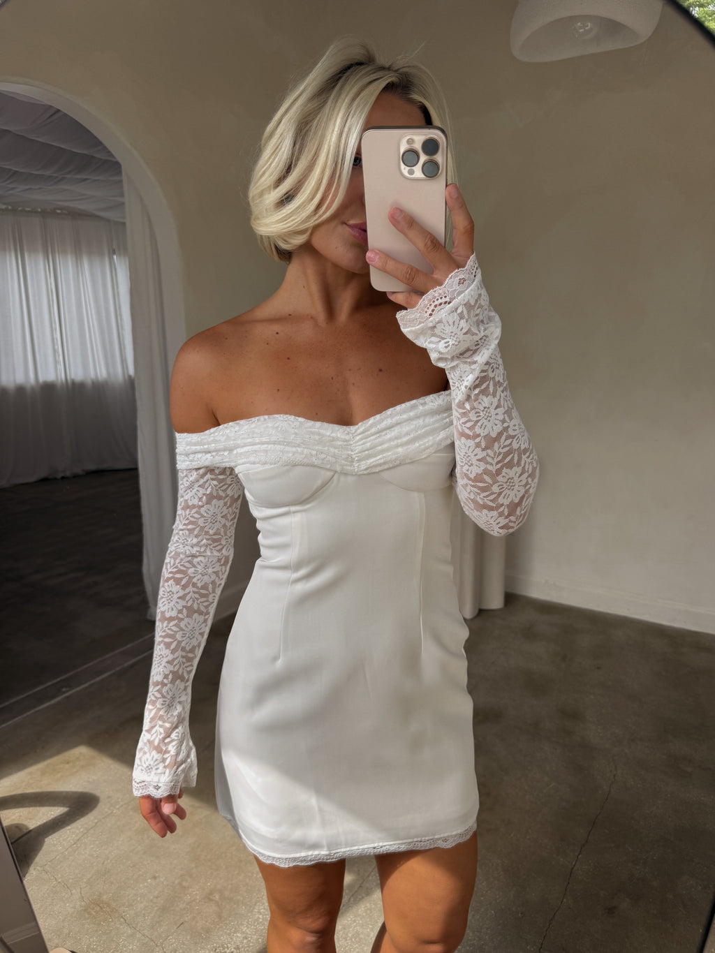 Leona Lace Mini Dress - White