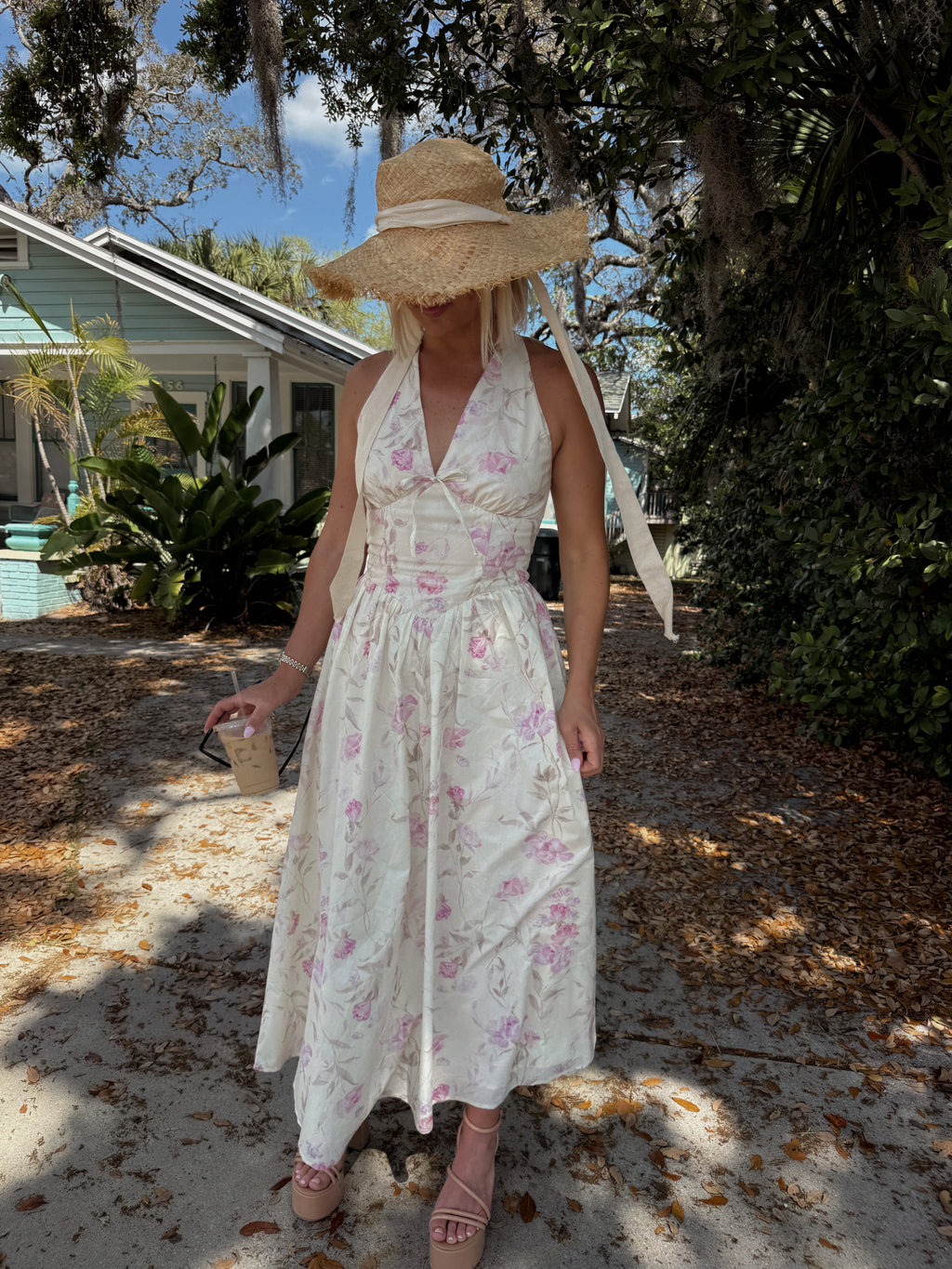 Flora V-Neck Open Back Tie Midi Dress