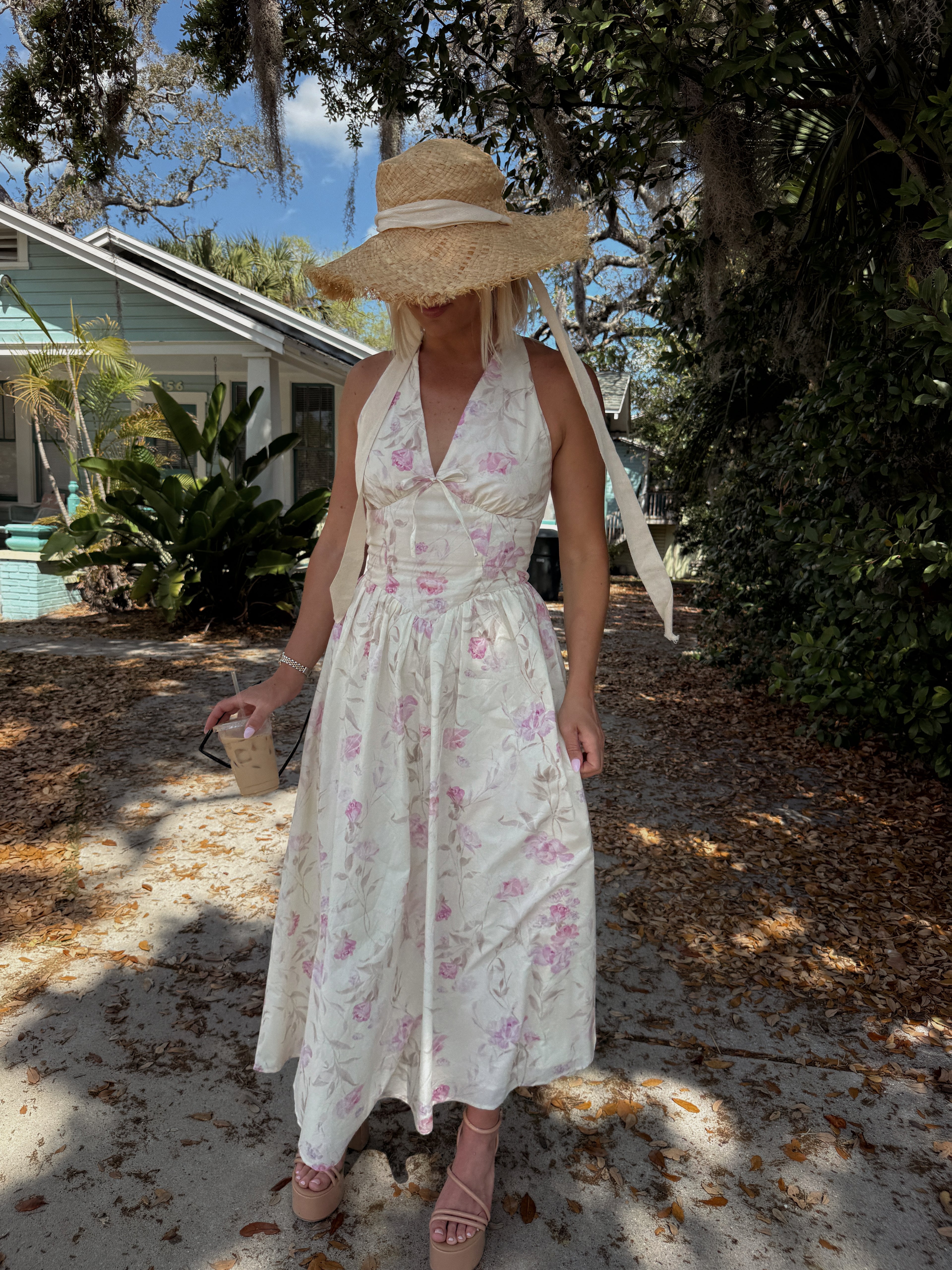 Flora V-Neck Open Back Tie Midi Dress