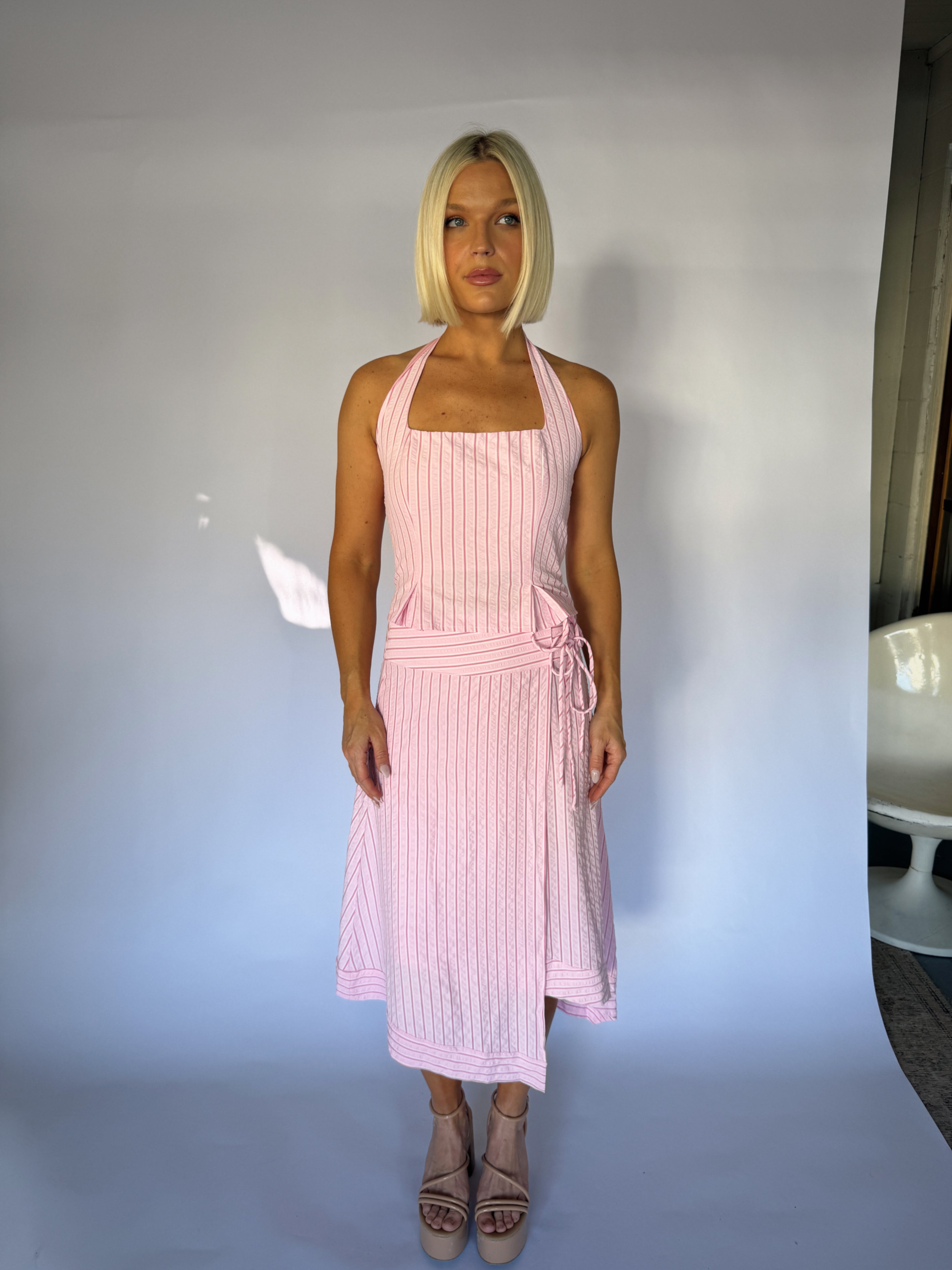 Belle Striped Midi Skirt Set - Pink
