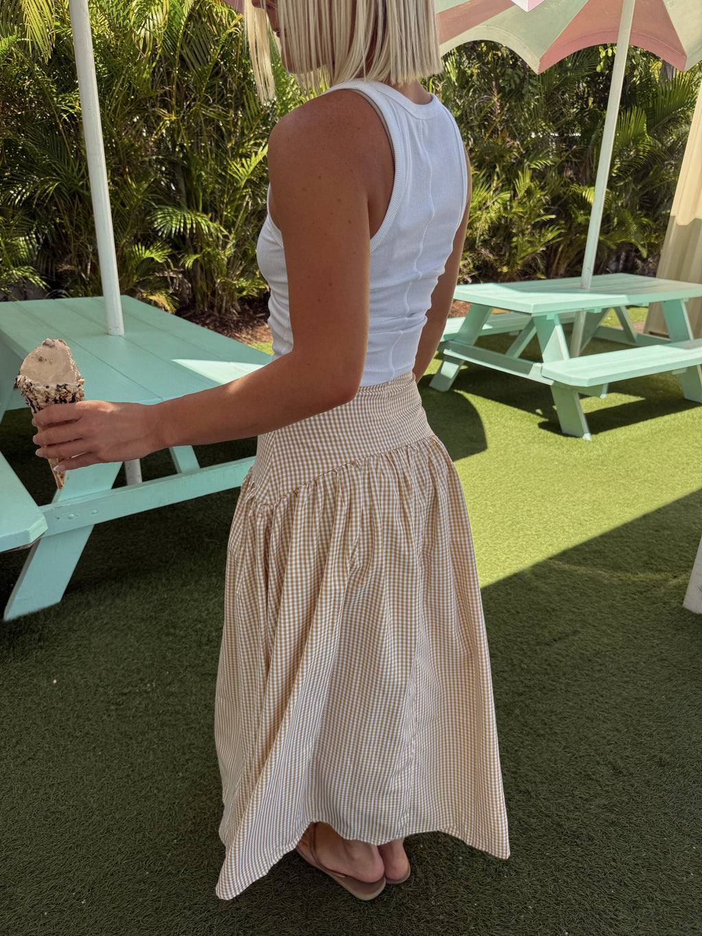 Lola Flared Maxi Skirt - Taupe Gingham