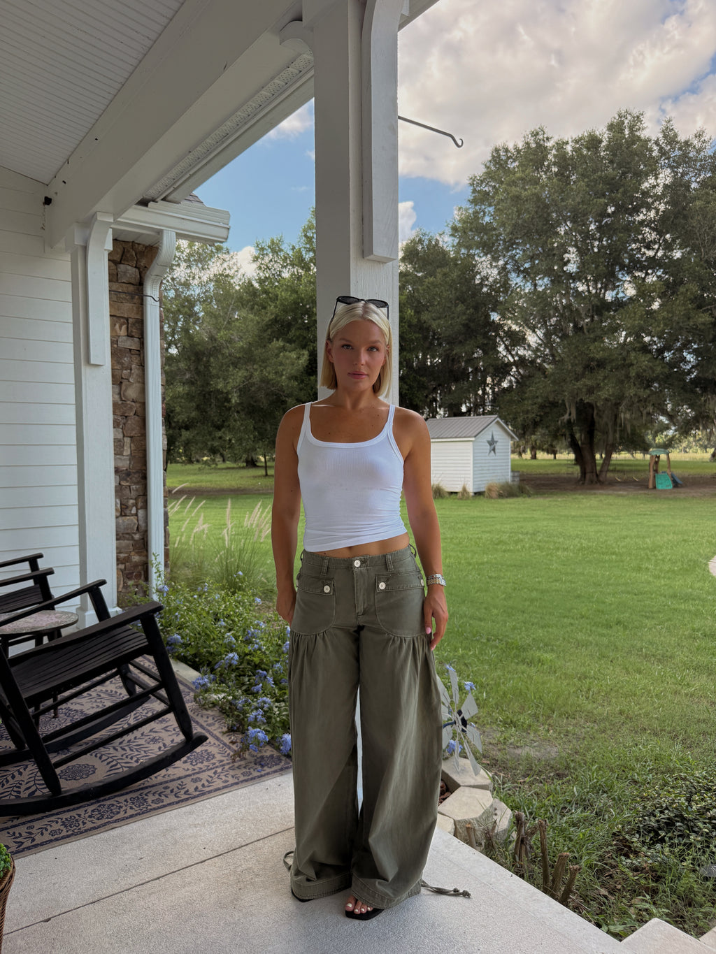 Marigold Wide Leg Jeans - Army Green