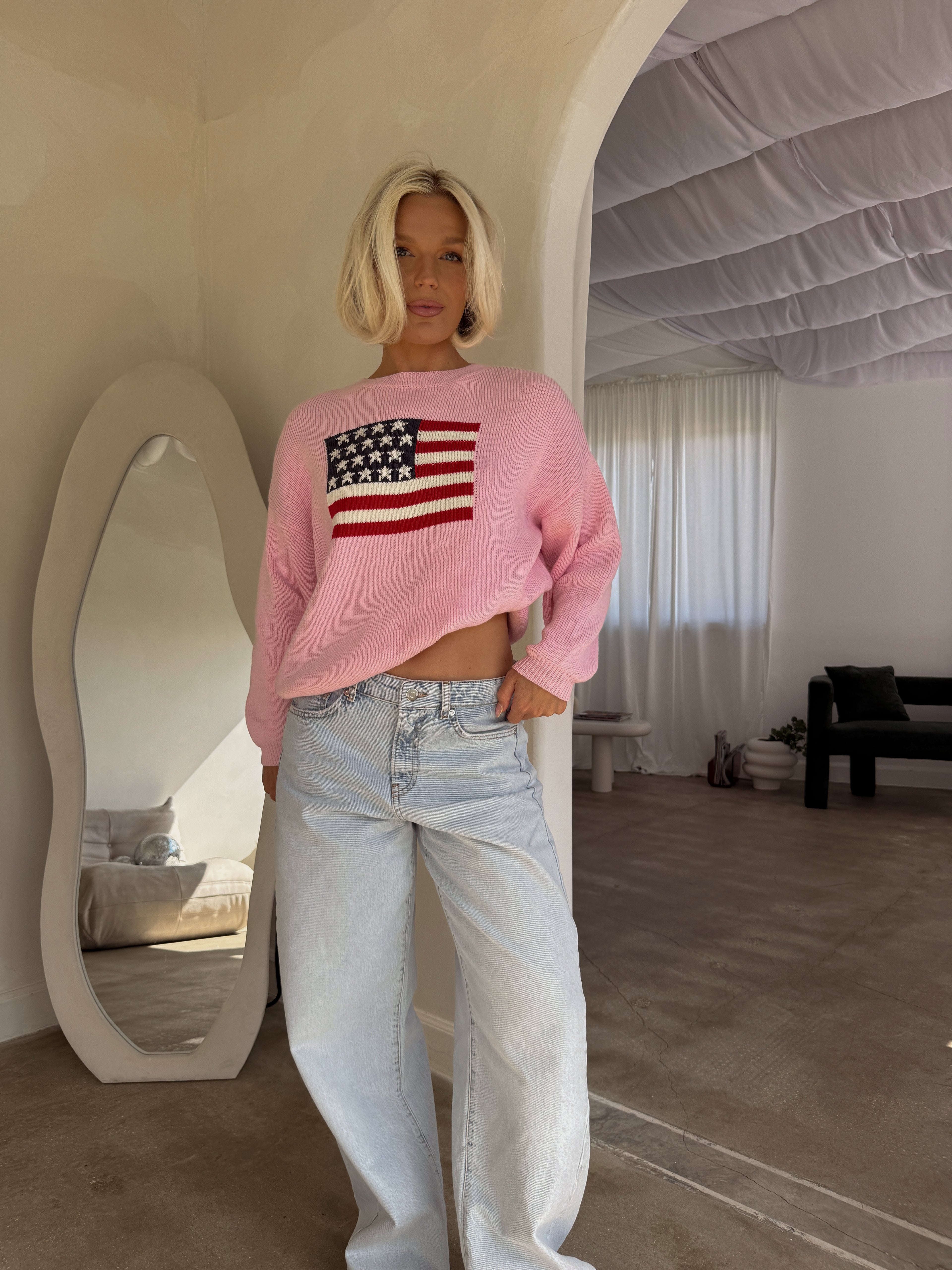 Flag Slouchy Knit - Baby Pink