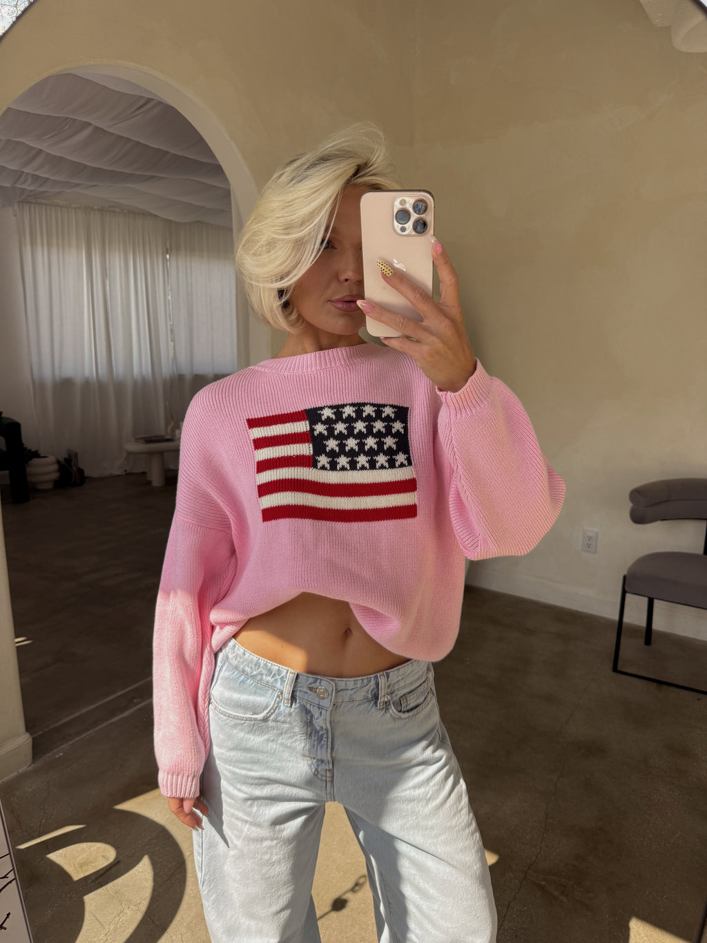 Flag Slouchy Knit - Baby Pink