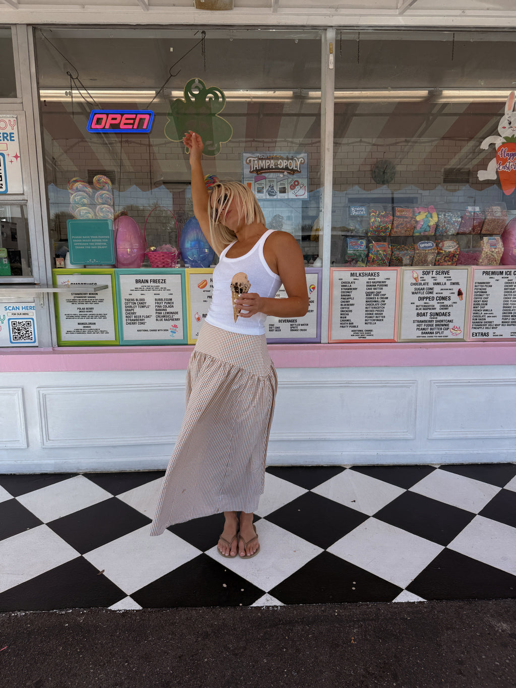 Lola Flared Maxi Skirt - Taupe Gingham