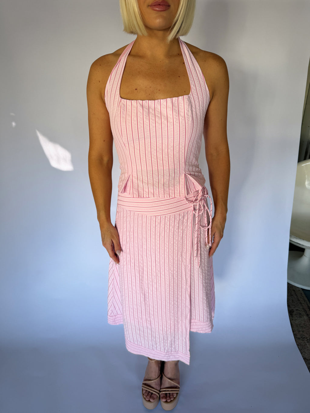 Belle Striped Midi Skirt Set - Pink