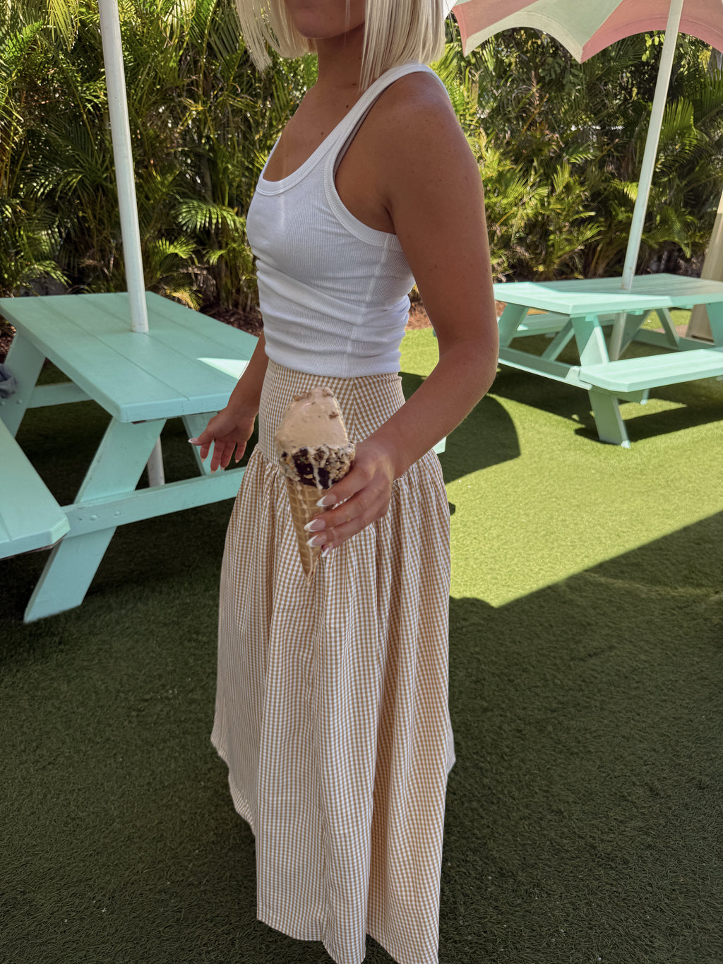 Lola Flared Maxi Skirt - Taupe Gingham