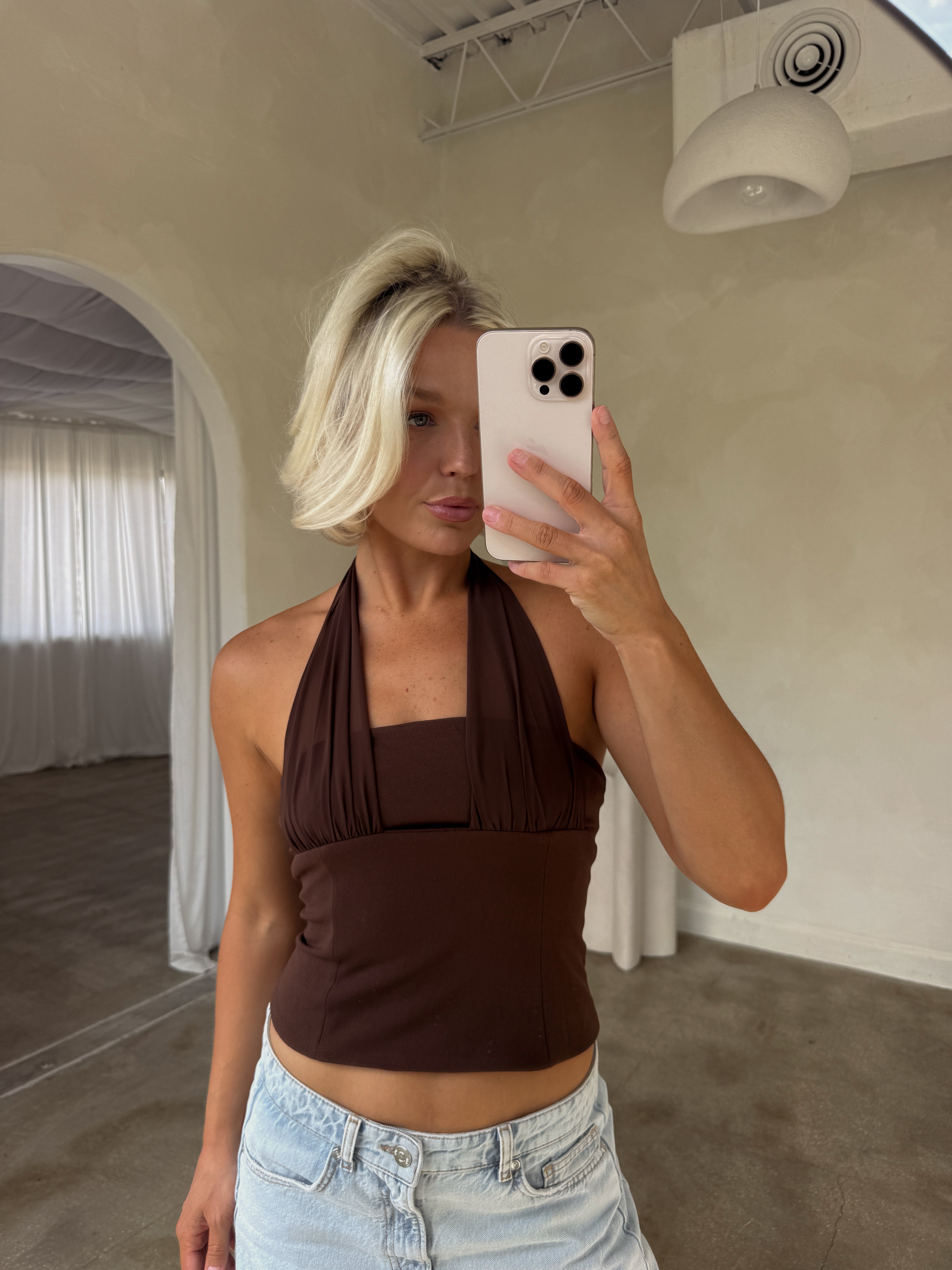 Nyra Tailored Halter Top - Brown