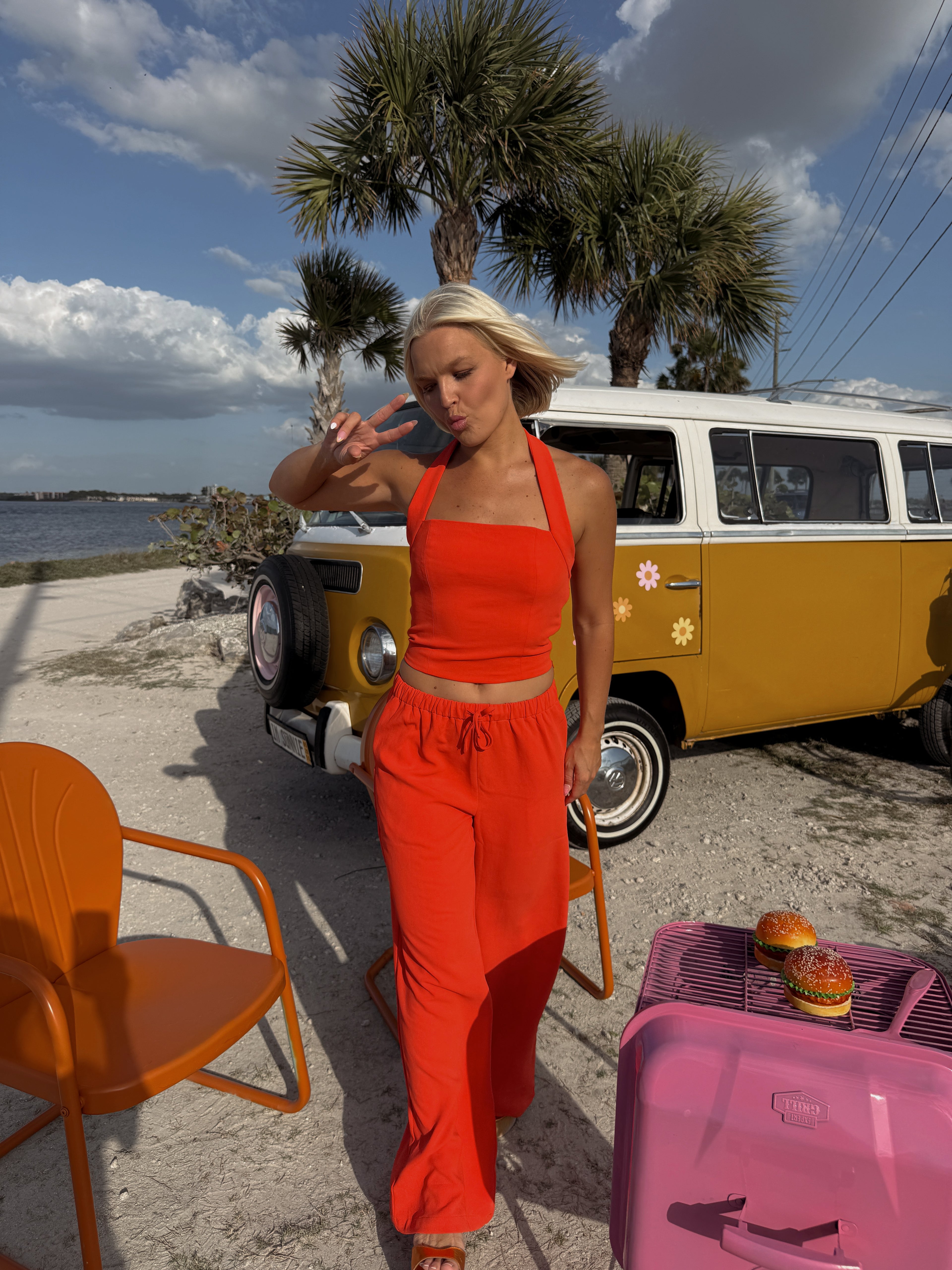 Carson Halter Pant Set - Orange Red