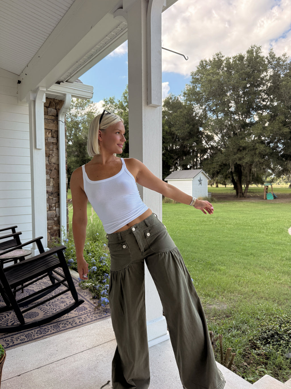 Marigold Wide Leg Jeans - Army Green