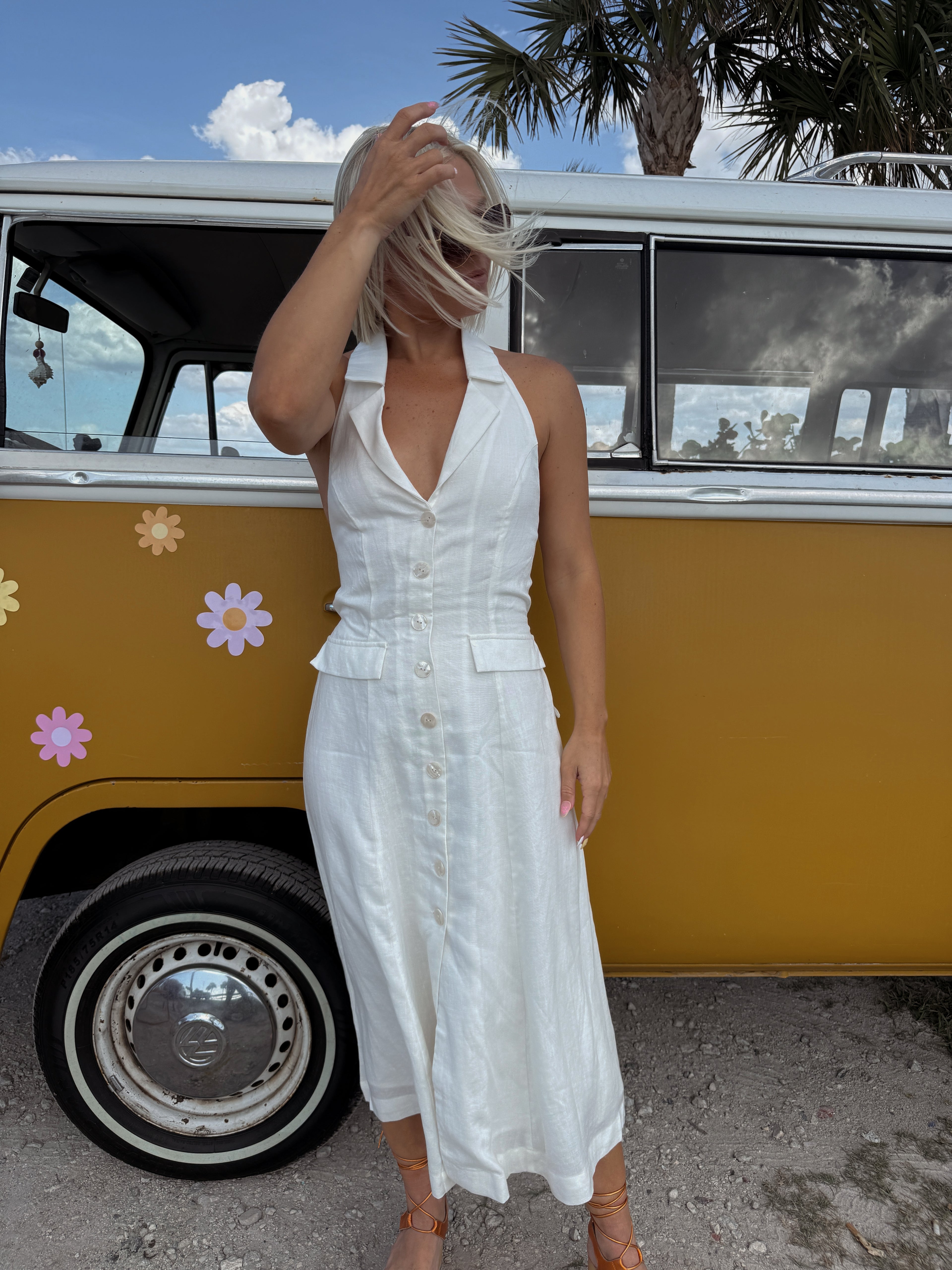 Matilda Halter Button Dress - Cream