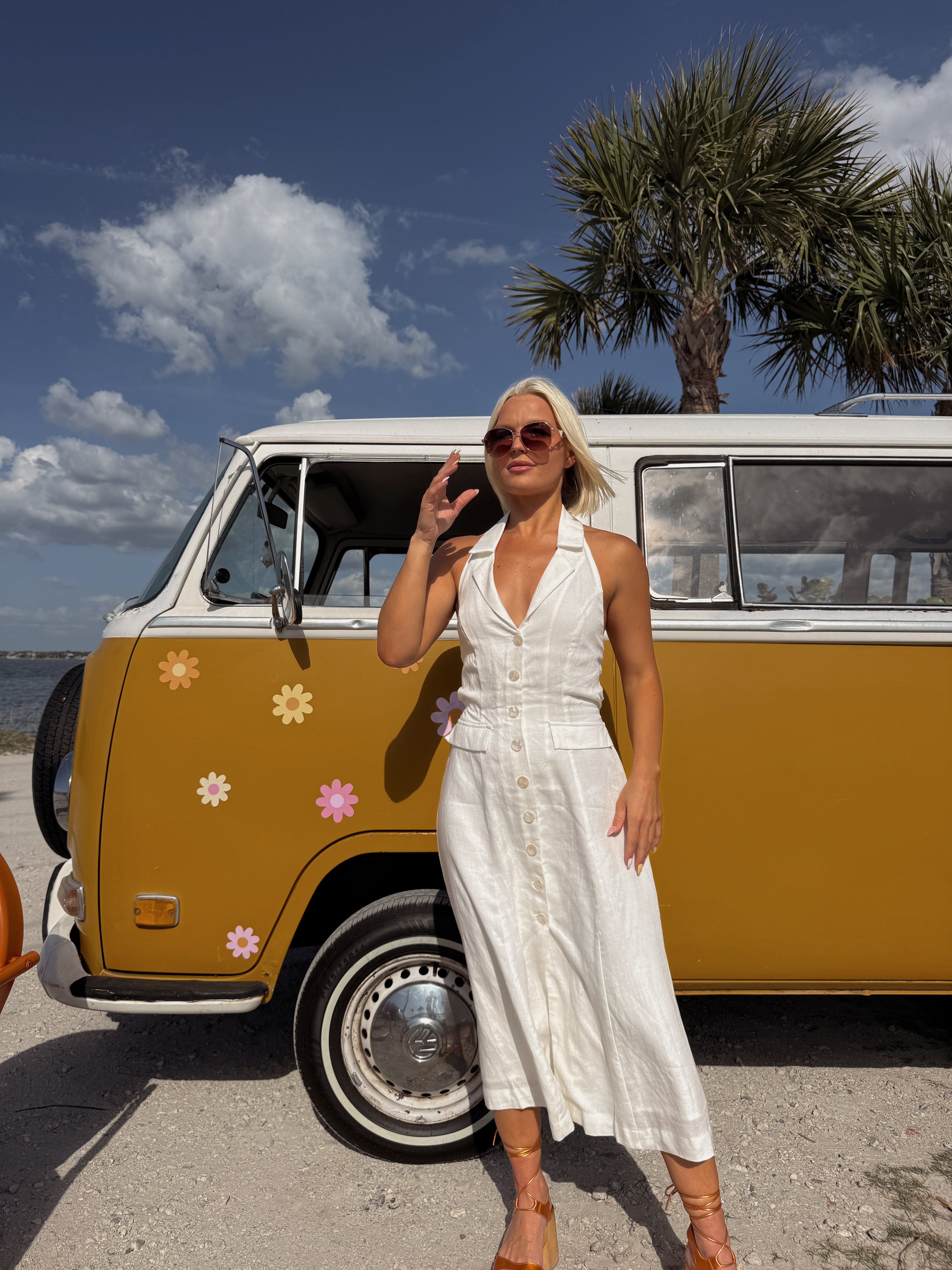 Matilda Halter Button Dress - Cream